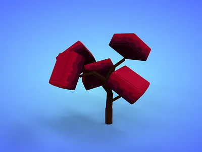 Voxel Tree 3.7 Model - 3D Lowpoly Game Asset 3d 3d model fantasy game asset lowpoly magicavoxel red voxedit voxel art