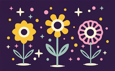 Flat vector Flowers 3d ai artwork ai illustrations cards graphic design illustrations