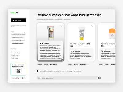 Crate AI | Ai-Powered Shopping Assistant Tailored To You. ai ai assistant app artificial intelligence chatgpt desktop openai product design shopping assistant ui ux web