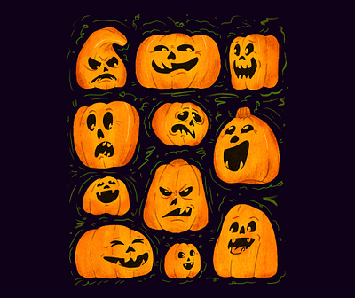 A pumpkin bunch! brushes drawing halloween hand drawn illustration orange process procreate pumpkins spooky