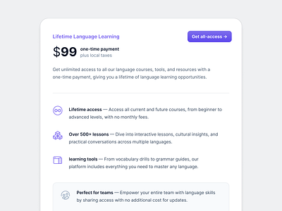 Unlock Lifetime Language Learning for Just $99! 🌍 99 appdesign design figma languagelearning learningneverstops modal price pricing productdesign ui uiux ux