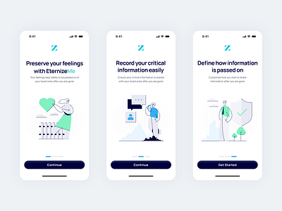 Onboarding Design for EternizeMe App app clean design minimal mobile onboarding ui