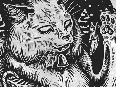 Yule Cat illustration pen and ink