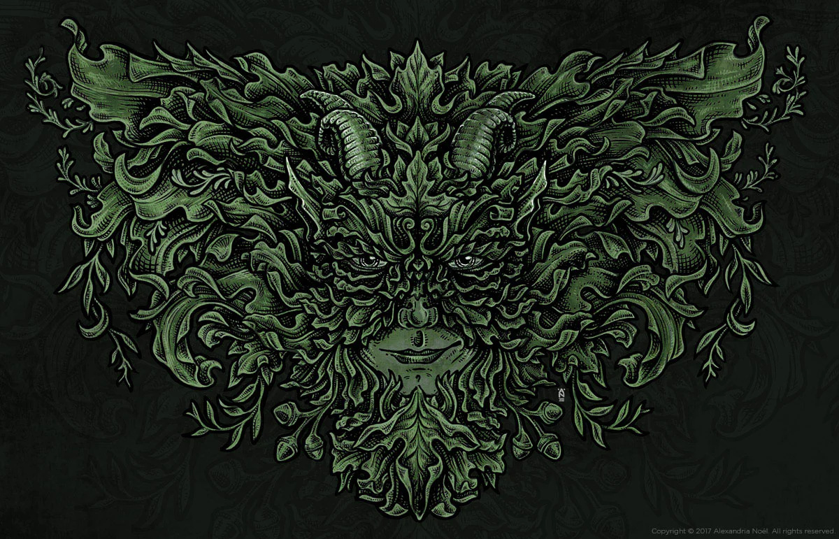 Greenman illustration pen and ink