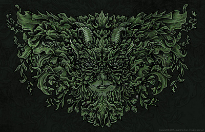 Greenman illustration pen and ink