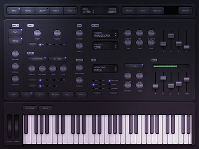 VST Plugin audio button dark glow highlight keyboard keys knob lighting orb piano plugin slider ui ux vst