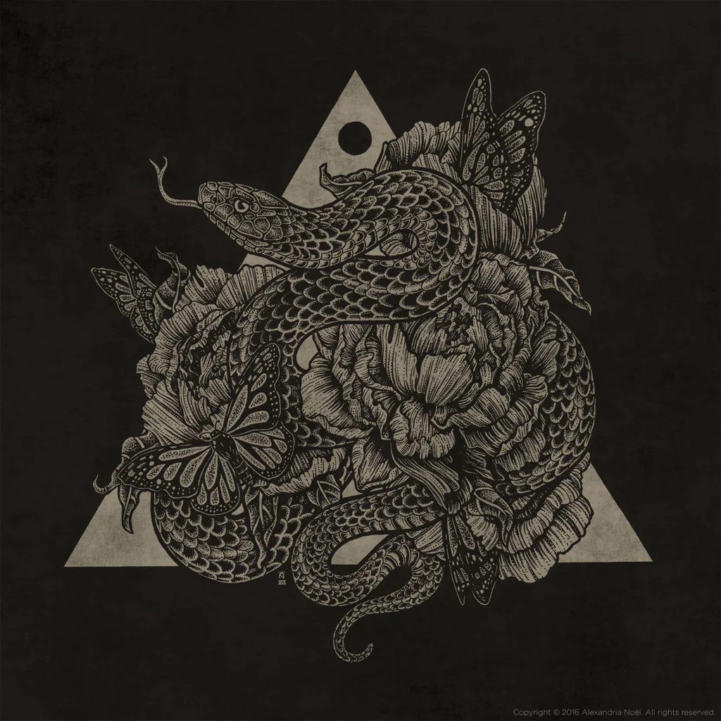 Sun snake illustration pen and ink