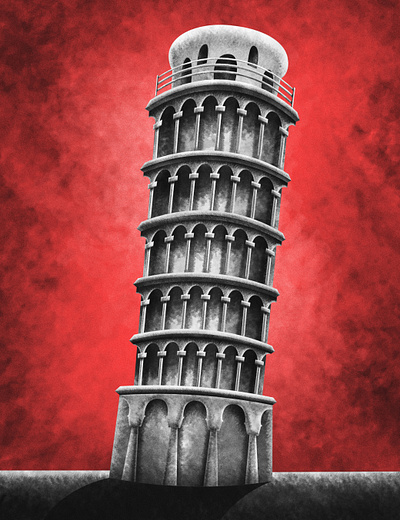 Tower of Pisa - dark textured illustration collection #5 black blackandwhite building collection dark drawing idea illustration italy modern mood pisa red style tower