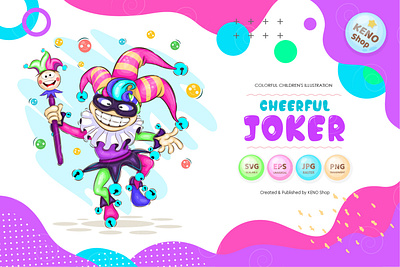 Cheerful Cartoon Joker. art carnival cartoon character circus clown comedian comic crazy design harlequin illustration jester joker mascot mask poker vector