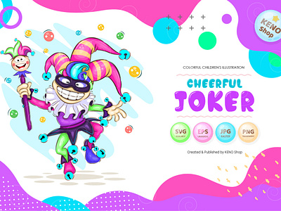 Cheerful Cartoon Joker. art carnival cartoon character circus clown comedian comic crazy design harlequin illustration jester joker mascot mask poker vector