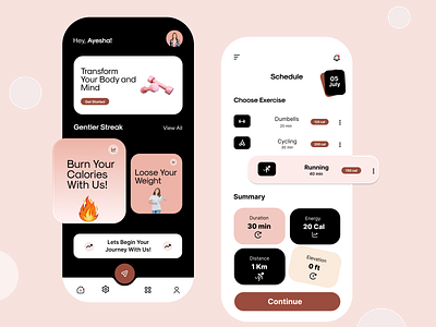 Fitness Mobile App android android interface android ui app ayesha riaz clean colorful dark theme design fitness app interface light theme minimal mobile mobile interface ui ux uxui web web interface