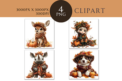 Autumn Cute Animals Watercolor Clipart PNG 3d animation branding graphic design logo motion graphics ui