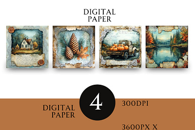 Autumn Scrapbook Square Paper Junk Journal Digital Pages 3d animation branding graphic design logo motion graphics