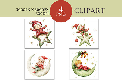 Christmas Baby Star Moon Watercolor Clipart PNG 3d animation branding graphic design logo motion graphics ui