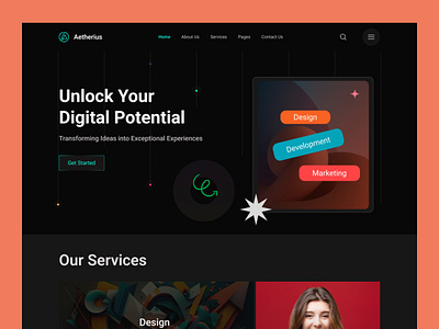 Aetherius Agency Landing Page agency home page agency landing page agency ui agency website animation app bento design branding case study landing page design minimal design modern design motion graphics simple design trendy design ui ui design uiux ux ux case study