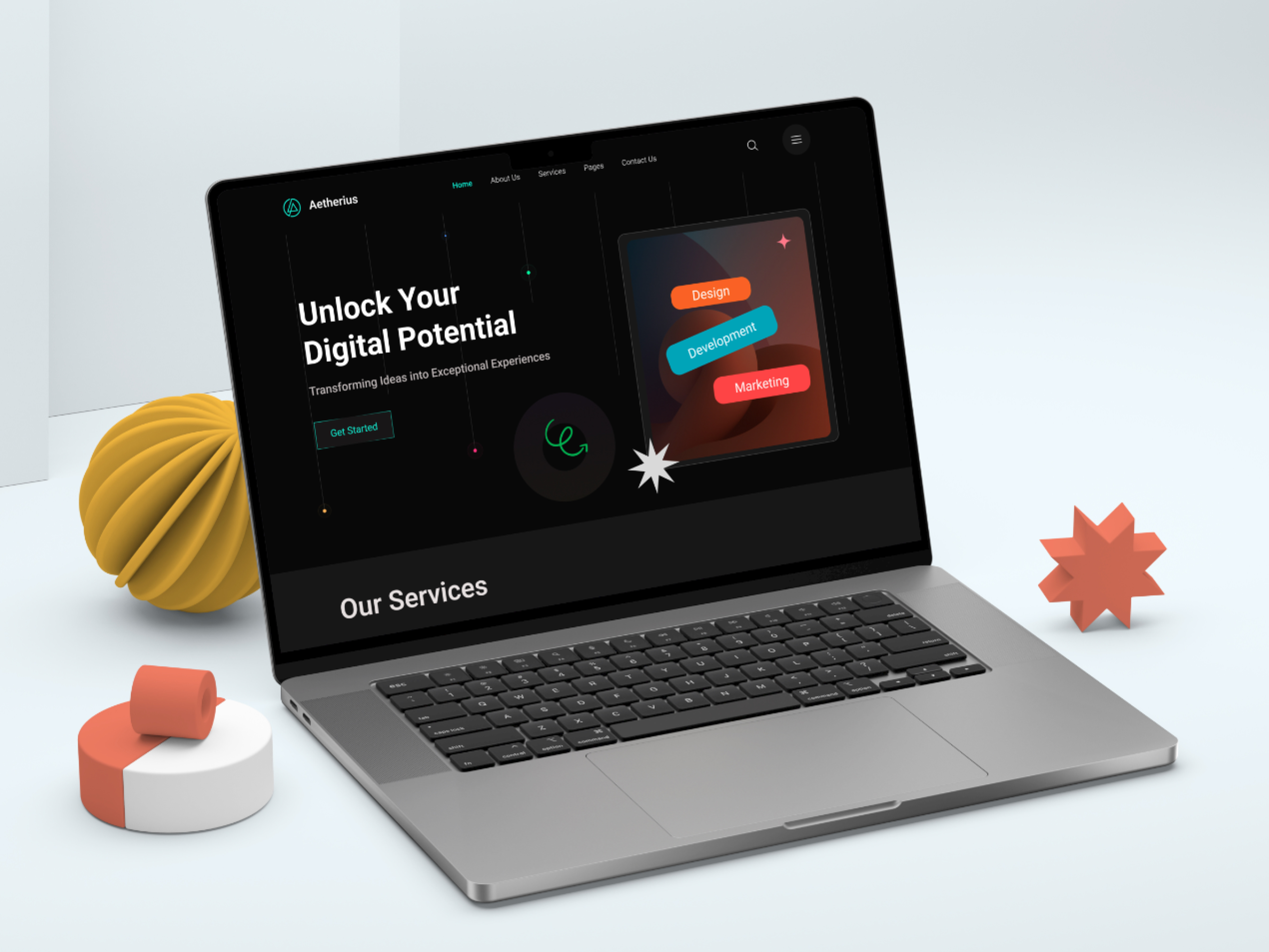Aetherius Agency Landing Page agency home page agency landing page agency ui agency website animation app bento design branding case study landing page design minimal design modern design motion graphics simple design trendy design ui ui design uiux ux ux case study