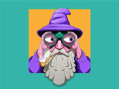 Inktober 2024 - Day 5 - Binoculars binoculars illustration colorful illustration design gandalf illustration gradient illustration linework art monoline illustration sorcerer illustration vector wizard artwork wizard illustration