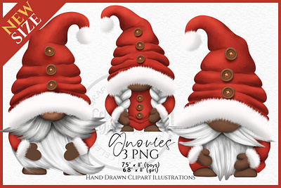 Christmas Gnomes Dark Skin Watercolor Clipart PNG animation branding graphic design motion graphics ui