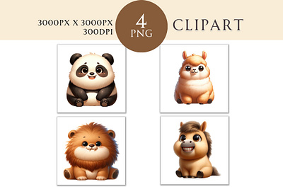 Cute Chubby Animals Clipart Watercolor PNG 3d animation branding graphic design logo motion graphics ui