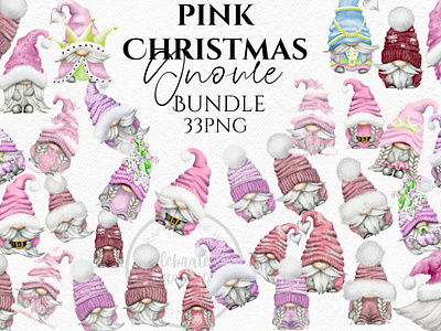 Pink Christmas Gnome Bundle Gnome Clipart Png 3d animation graphic design logo motion graphics ui