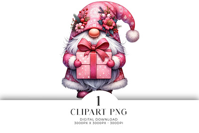 Pink Santa Christmas Gnome Clipart Watercolor PNG 3d animation branding graphic design logo motion graphics ui