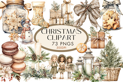 Rustic Christmas Clipart Watercolor PNG Bundle 3d animation branding graphic design logo motion graphics ui