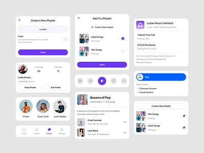 Luister - Music Player Mobile App UI Design Template - Component audio player figma file mobile mobile app music player music streaming ui components ui design ui snippet