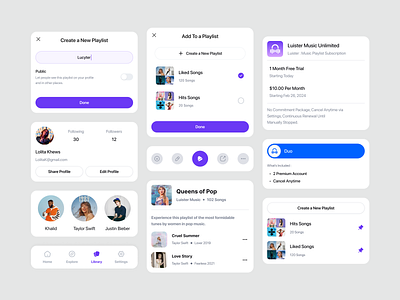 Luister - Music Player Mobile App UI Design Template - Component audio player figma file mobile mobile app music player music streaming ui components ui design ui snippet