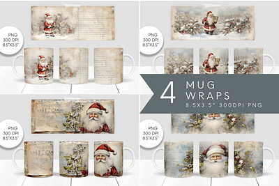 Vintage Santa Claus Shabby Style Mug Wraps 3d animation logo motion graphics