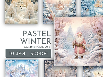 Pastel Christmas Scenes Watercolour Clipart JPG 3d branding logo motion graphics ui