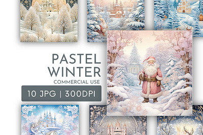 Pastel Christmas Scenes Watercolour Clipart JPG 3d branding logo motion graphics ui