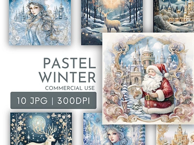 Pastel Christmas Scenes Watercolour Clipart JPG 3d graphic design logo motion graphics ui