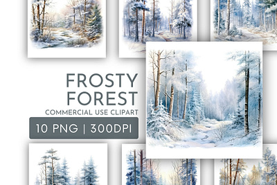 Winter Forest Scenes Watercolour Clipart PNG animation graphic design logo ui