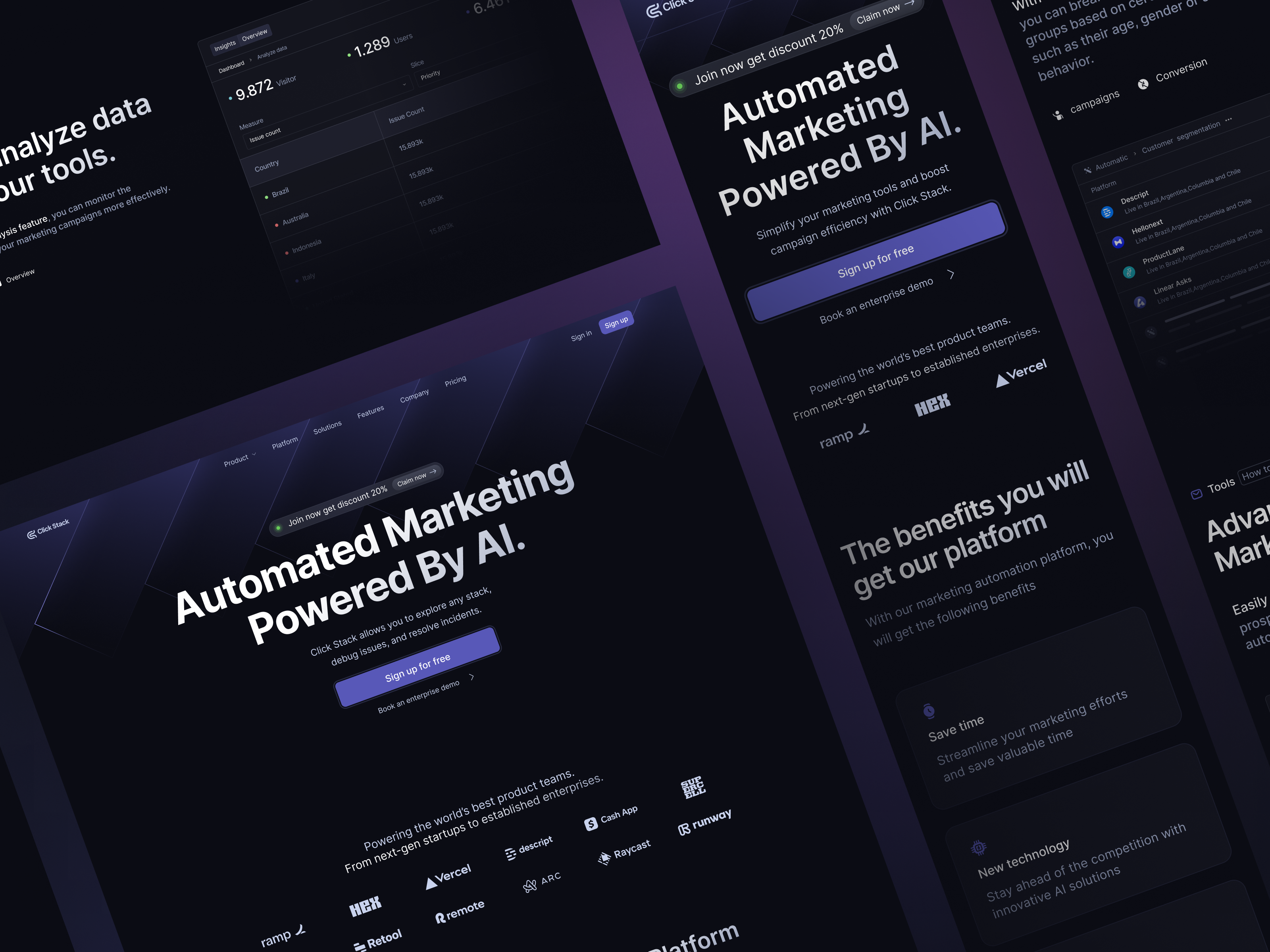 Click Stack - AI-Powered Marketing Solutions Website Template app design daily ui dark dashboard homepage isometric landing page login marketing minimalist modern product design responsive social media startup technology ui ui design web design wordpress