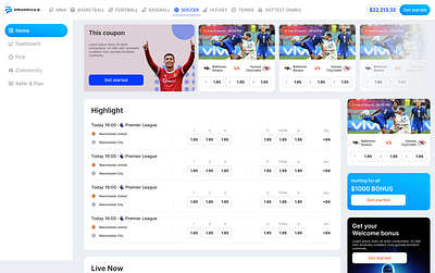 Sports Betting Propfirm | Complete App app bet betting betting app dashboard design development figma money line ods payment picking picks prop firm propfirm sport sports sports betting teams uiux