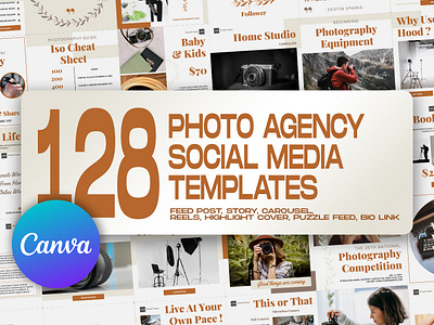 128 Photography Agency Social Media Templates graphic design instagram feed instagram post instagram post template instagram stories template instagram template photo agency photo studio photographer social media ads social media banner social media pack social media templates