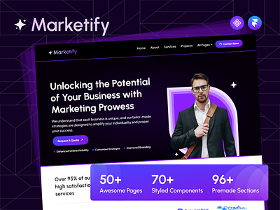 Marketify - Multipurpose Framer Agency Theme agency web agency web design agency website figma website framer development framer web framer website landing page marketing agency marketing website online agency website ui ui components ui design uiux uiux design ux design web design website theme