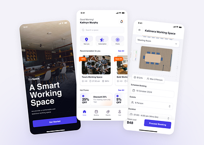 Booking App - Working Space (BoxSpace) ai booking app branding design inspiration graphic design interaction minimalist motion graphics smart app ticketing app ui working space app