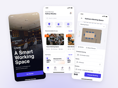 Booking App - Working Space (BoxSpace) ai booking app branding design inspiration graphic design interaction minimalist motion graphics smart app ticketing app ui working space app