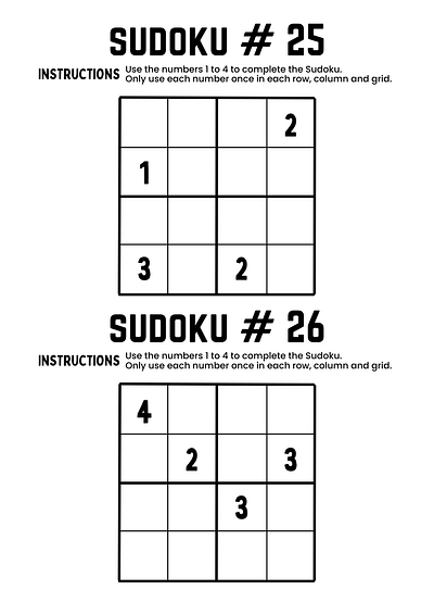 Sudoku 4x4 Puzzle printable pages Designs brainteaser casualgames diypuzzle gamedesign logicpuzzles mindgames minimaldesign printablegame printablepuzzle printablesudoku puzzledesign puzzlepages sudoku sudoku4x4 sudokulovers