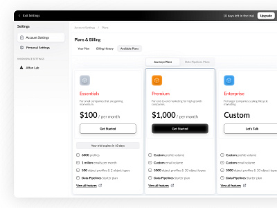 Settings - Panel app b2b dashboard minimal plans pricing product design saas settings ui ux web