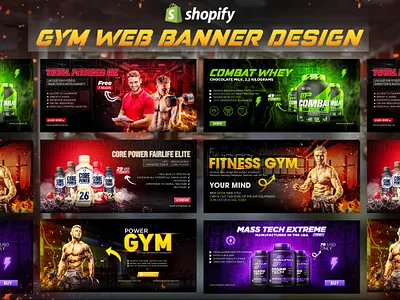 Gym fitness web banner | Shopify web Banner graphic design gym fitness shopify web banner gym fitness web banner gym fitness website manipulation poster design shopify banner shopify web banner shopify web banner design social media banner social media post tanzilgfx