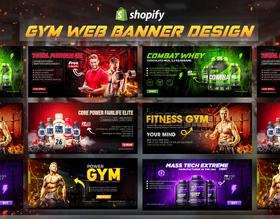 Gym fitness web banner | Shopify web Banner graphic design gym fitness shopify web banner gym fitness web banner gym fitness website manipulation poster design shopify banner shopify web banner shopify web banner design social media banner social media post tanzilgfx