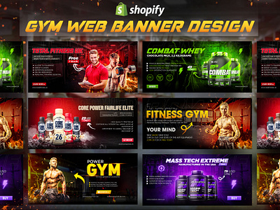 Gym fitness web banner | Shopify web Banner graphic design gym fitness shopify web banner gym fitness web banner gym fitness website manipulation poster design shopify banner shopify web banner shopify web banner design social media banner social media post tanzilgfx