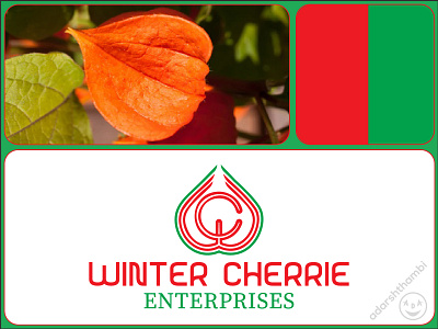 Logo design for Winter Cherrie, a Food Brand branding cherry food logo illustration logo logomark minimal red green vector wc wc logo winter winter cherrie winter cherry wintercherry