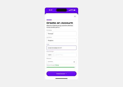 Create Account - Mobile create account design fintech sign up tech ui ui design ux ux design