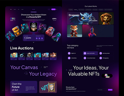 NFT Landing Page auctionnft collectibles landingpagedesign nft nftart nftcollectible nftcollection nftdesign nftimages nftlandingpage nftmarketplace nftportfolio nftui userdesign userinterfacedesign