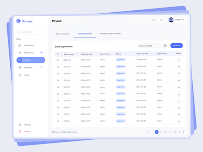 Payrolls Page - HR Dashboard clean dashboard data table graph select table table row ui ui design web app