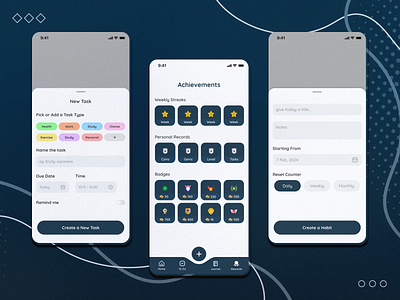 Habit Tracker App 3d dailyhabits habittracker mobileappdesign mobiledesign personalgrowth productdesign ui uidesign uiux uxdesign vitalityapp