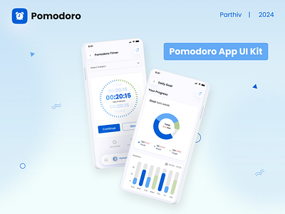 Pomodoro - Time Tracker App app clean clock clock in clock out interaction minimal mobile app pomodoro product design project report schedule task time time management time tracker timing tracker ui ux